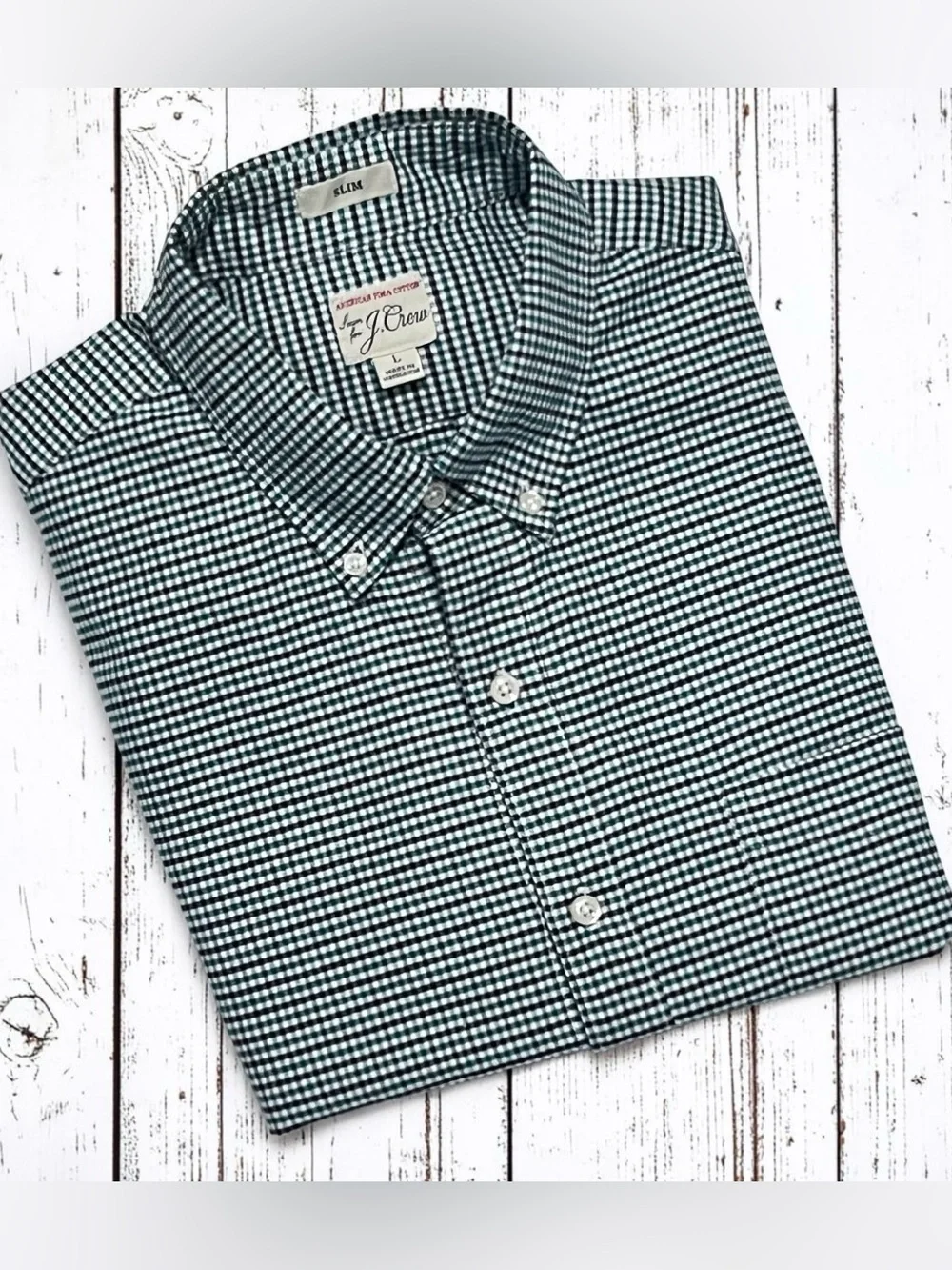 J Crew Slim Oxford Shirt OCBD Large Pima Cotton Micro Gingham Check Preppy
